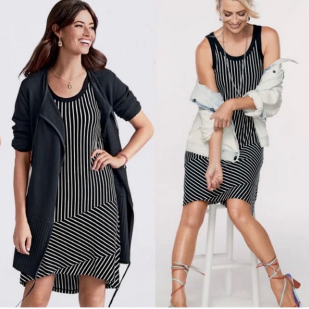 Cabi Women’s ATC Wink Dress 5946 Black White Striped Sz S